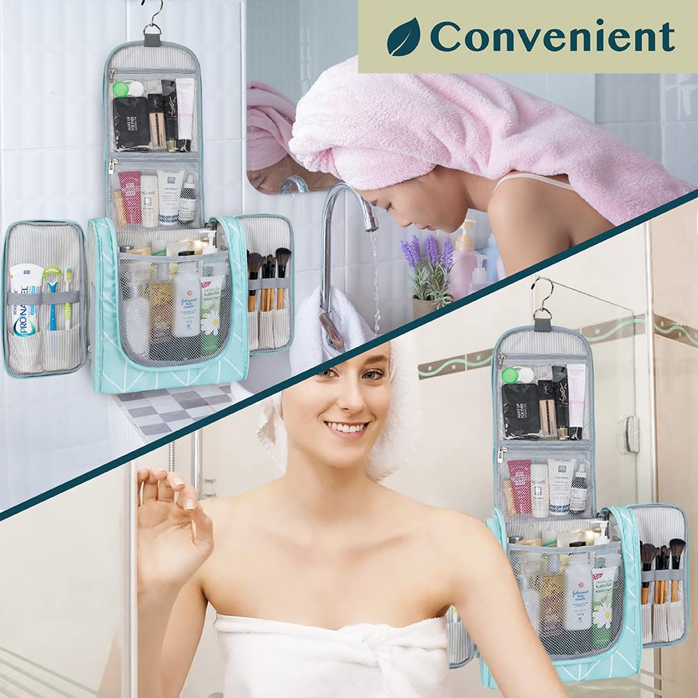 PAVILIA Extra Large Toiletry Bag Travel Bag for Women Men, Hanging Cosmetic Organizer, Water Resistant Makeup Bag for Accessories Toiletries, Travel Essentials Kit (Teal Chevron)