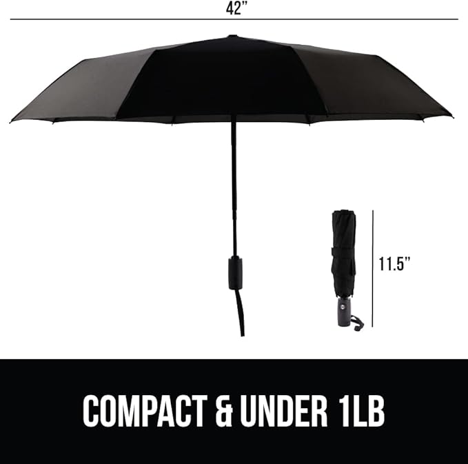 GORILLA GRIP Strong Stick Umbrella for Rain, Compact Travel One-Click Automatic Open Close, Lightweight Portable US Designed Reinforced Fiberglass Ribs, Wind Resistant Easy Collapse Black Navy 2 Pack