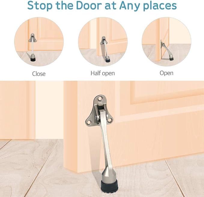 Door Stopper, Kick Down Door Stops for Heavy Doors, with Rubber Tip and Spring Lever, Adjustable, Easy to Set Down and Release, 4-Inch, for Wide Doors (4inch x 30pack, Black)