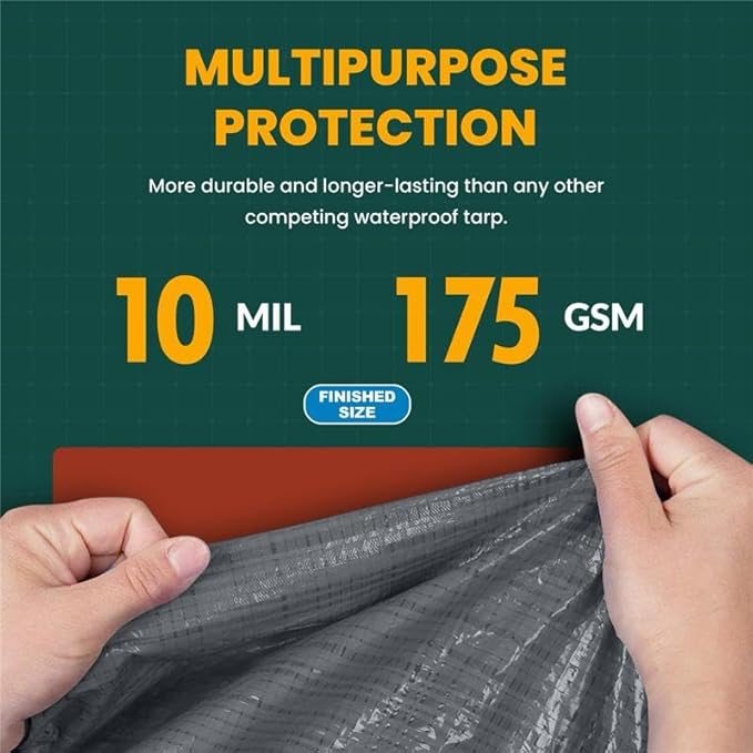 Large Waterproof Tarp - Heavy Duty 10 Mil Thick Poly Tarpaulin Ideal for Canopy Tents, Boats, RV or Pool Covers - Multipurpose Protective Tarps with Grommets for Indoor and Outdoor Use | 50' x 100'