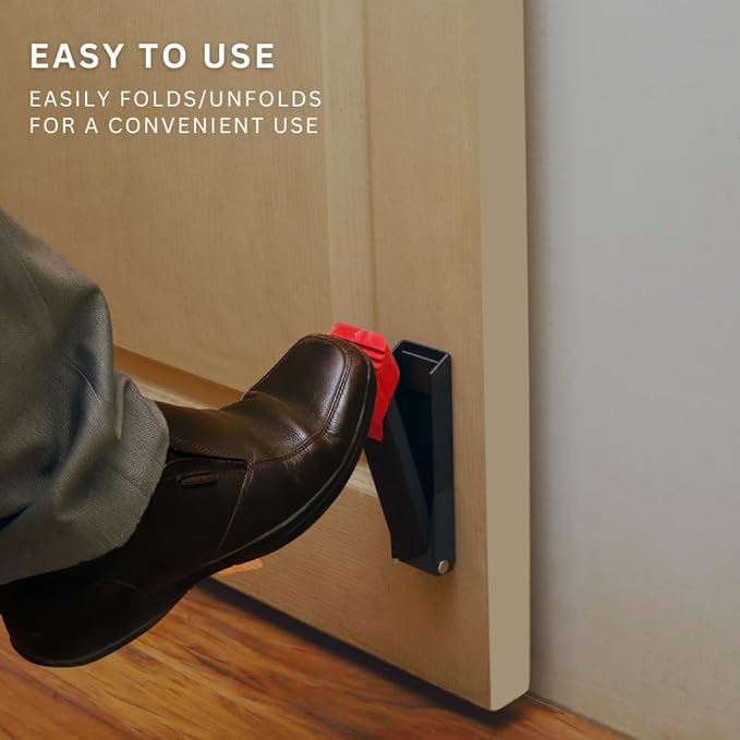 2 Pack Door Stop, No Drill Door Stoppers - Kickdown Doorstop for Home, Glass Doors, & Outdoors, Easy to Install Doors with Self Adhesive Door Stopper, No Screw Flip Down Portable Door Stopper - White