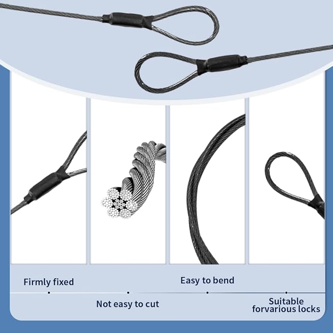 3.3mm (1/8 Inch) Outdoor Travel Stainless Steel Security Cable-3ft Luggage Lock Safety Wire Flexible Steel Wire Rope with Double Loop Safety for Luggage, Bike, Lock (Balck+Red, 3ft-(2Pack)