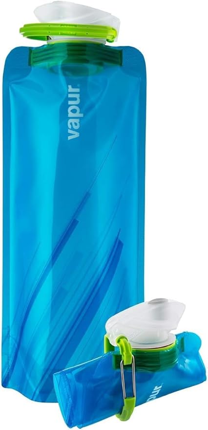 Vapur Collapsible Water Bottle With Carabiner, Compact Bottle Folds Flat For Hydration On The Go, Ideal for Traveling, Hiking or Camping, 34 Ounce, Blue, Pack of 1