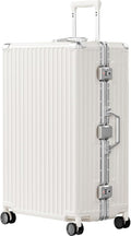 AnyZip Luggage PC+ABS Aluminum Frame Zipperless Checked Luggage Hard Shell Suitcase with TSA Lock Double Spinner Wheels 28 Inch White