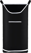 Hanging Laundry Hamper Bag Behind Door Hampers for Laundry Hanging Save Space Zipper Laundry Hamper Door Hanging with 2 PCs Stainless Steel Hooks Suction Hooks for Wall/Bathroom (Black)