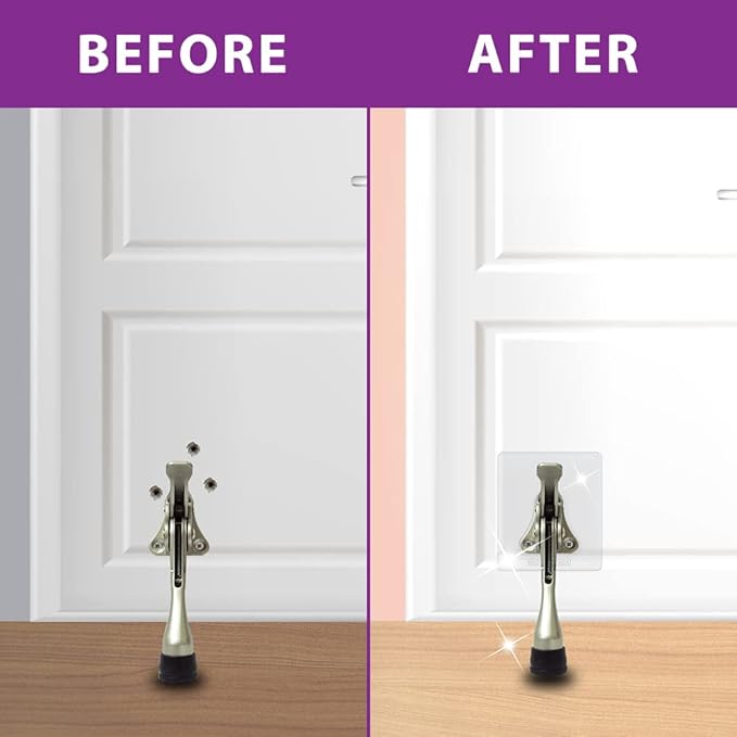 Door Stopper with Adhesive Bracket Stickers, No Drilling or Tools Needed, Available for All Doors, Door Holder, Heavy Door Stop, KickDown Door Stoppers, Bottom of Door by HASHI (White/Bracket 4pack)