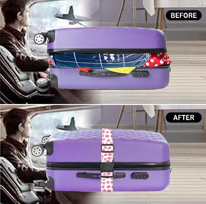 Luggage Straps for Suitcases Travel Belt Accessories, Cute Suitcase Strap, Adjustable Luggage Belt Strap, Heavy Duty with Quick-Release Buckle Luggage Strap Pink Polka Dots