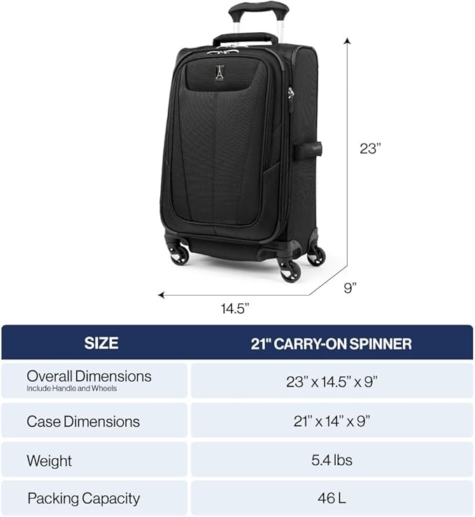 Travelpro Maxlite 5 Softside Expandable Carry-On Luggage with Spinner Wheels, Lightweight, 21-Inch —Ensign Blue