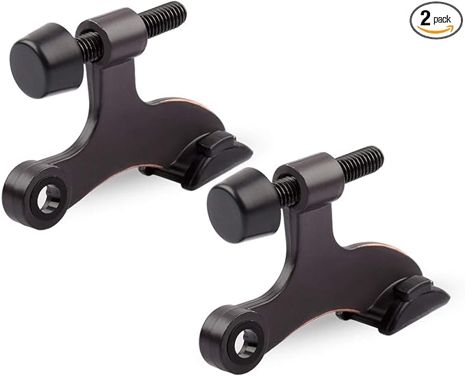 HOMOTEK 2 Pack Hinge Pin Oil Rubbed Bronze Door Stopper,Adjustable Deluxe Heavy Duty Door Stopper 2-1/2"x1-3/4”,with Black Rubber Bumper Tips