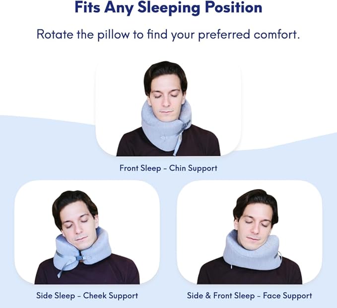 C CUSHION LAB Travel Pillow, Award-Winning Patented Ergonomic Design for Chin & Neck Support Memory Foam Neck Pillow, Compact Airplane Pillow for Traveling, Flight, Car (Royal Purple, Large)