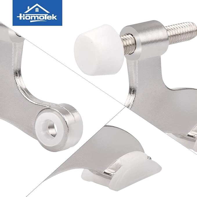 HOMOTEK 24 Pack Hinge Pin Satin Nickel Door Stopper,Adjustable Deluxe Heavy Duty Door Stopper 2-1/2"x1-3/4,with White Rubber Bumper Tips…