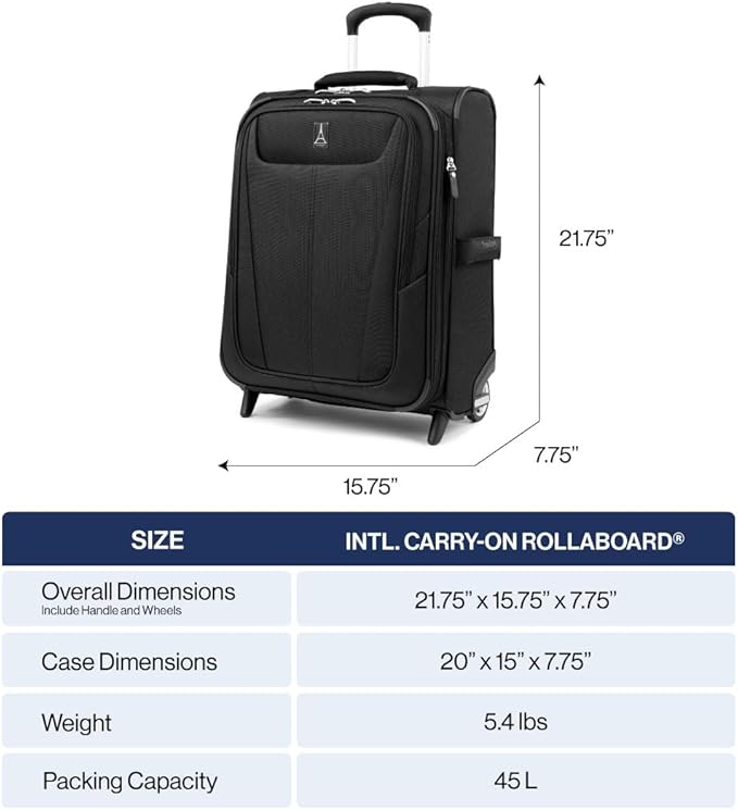 Travelpro Maxlite 5 Softside Expandable Upright 2 Wheel Carry on Luggage, Lightweight Suitcase, Men and Women, Black, Carry On 20-Inch