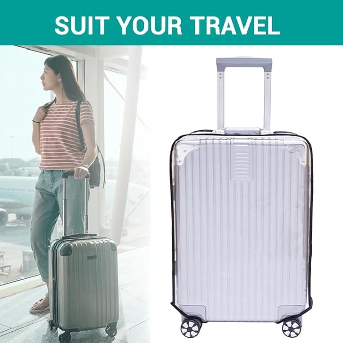 Clear Suitcase Cover - 20 24 26 28 30 Inch Waterproof PVC Suitcase Cover - Transparent Travel Suitcase Wrap - Protective Cover Case for Wheeled Luggage (24-Inch)