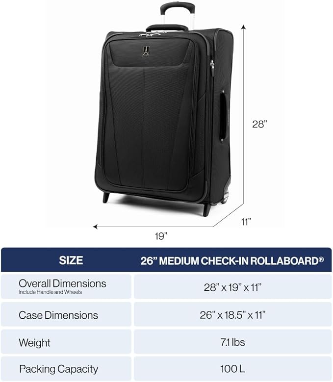 Travelpro Maxlite 5 Softside Expandable Upright 2 Wheel Checked Luggage, Lightweight Suitcase, Men and Women, Slate Green, Checked Medium 26-Inch
