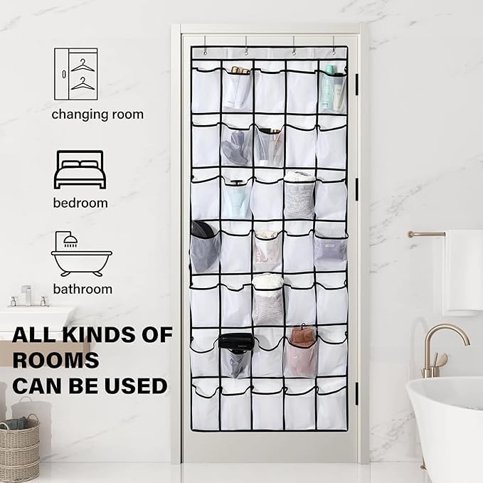 40 Mesh Pocket Over the Door Shoe Organizer,Hanging Shoe Rack for Closet Storage Holder for Dorm Room College Classroom Storag(Black)