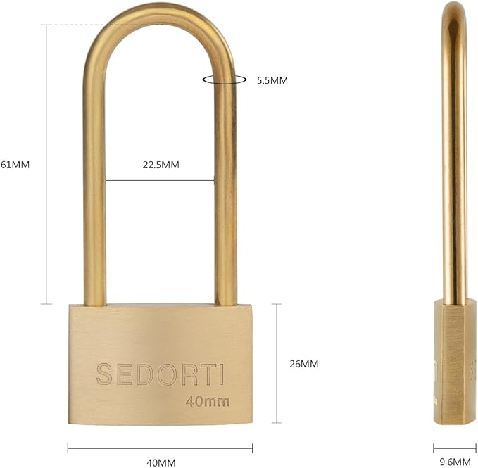 Weather Proof Lock, Keyed Alike Solid Brass Padlocks with Long Brass Shackle, Light Duty, 1-1/2" Wide Body, Marine Padlock, Anti Rust Lock, 4 Pack