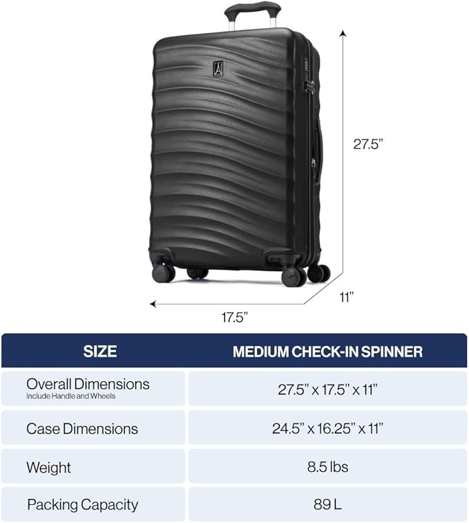 Travelpro Maxlite Air V2 Hardside Expandable Checked Luggage, 8 Spinner Wheels, Lightweight Hard Shell Suitcase, TSA lock, Black, Checked Medium 25-Inch