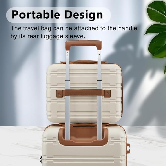 Luggage Sets, Suitcase with Spinner Wheels, PC+ABS Hardshell Travel Luggage Set with TSA Locks,Lightweight Rolling Luggage，Carry on suitcase with YKK Zippers (Beige)