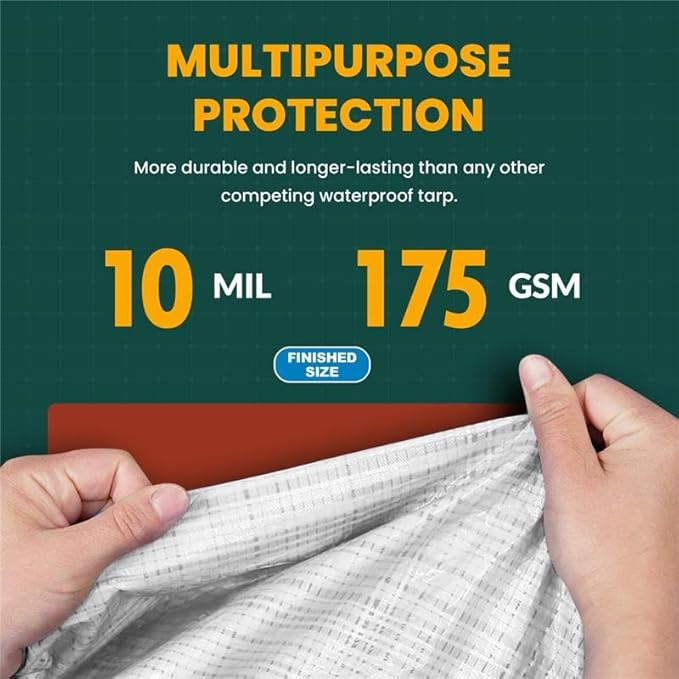 Large Waterproof Tarp - Heavy Duty 10 Mil Thick Poly Tarpaulin Ideal for Canopy Tents, Boats, RV or Pool Covers - Multipurpose Protective Tarps with Grommets for Indoor and Outdoor Use | 30' x 70'