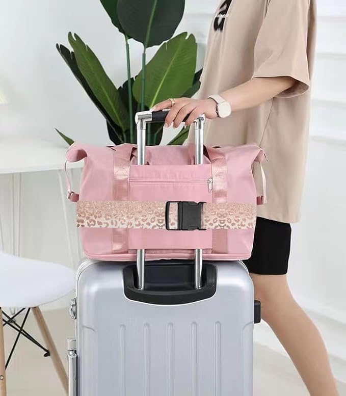 Luggage Straps for Suitcases Travel Belt Accessories, Cute Suitcase Strap, Adjustable Luggage Belt Strap, Heavy Duty with Quick-Release Buckle Luggage Strap Glitter Leopard