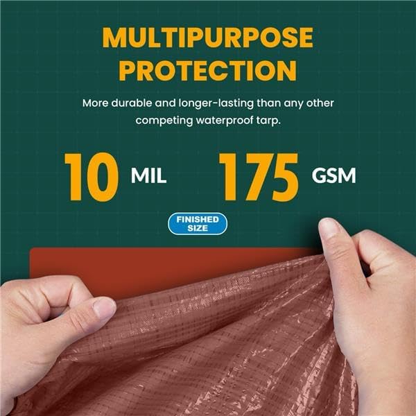 Large Waterproof Tarp - Heavy Duty 10 Mil Thick Poly Tarpaulin Ideal for Canopy Tents, Boats, RV or Pool Covers - Multipurpose Protective Tarps with Grommets for Indoor, Outdoor Use | 12' x 25' 2 Pack