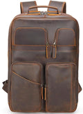 STAR VISTA Angelo 17.3" Vintage Full Grain Leather Laptop Backpack for Men, Multi Pockets, Casual Outdoor Business Travel Rucksack, YKK Zippers, Dark Brown