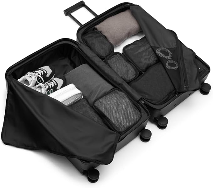D_b_ Ramverk Pro Medium Check-In 25 Inch Hardside Luggage Extra Protection Aluminum Frame, Silent 360 Spinner Wheels, TSA Lock, Interior Laptop Compartment - Black Frame/Black