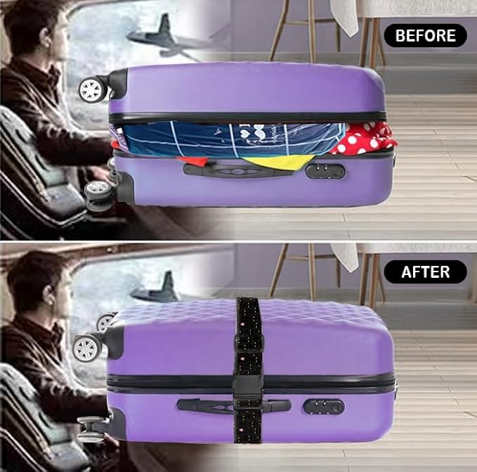Luggage Straps for Suitcases Travel Belt Accessories, Cute Suitcase Strap, Adjustable Luggage Belt Strap, Heavy Duty with Quick-Release Buckle Luggage Strap Luxury Black Cats