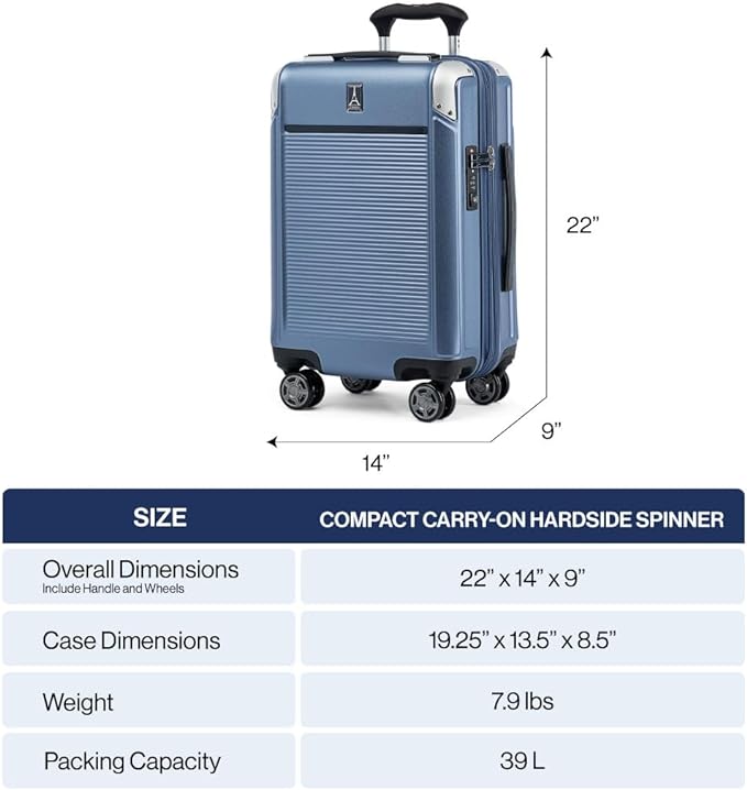 Travelpro Platinum Elite Hardside Expandable Carry on Luggage, 8 Wheel Spinner, TSA Lock, Hard Shell Polycarbonate Suitcase, True Navy Blue, Compact Carry on 20-Inch