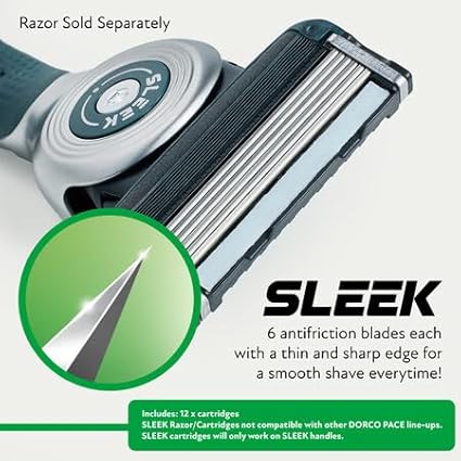 DORCO SLEEK - Six Blade Razor System with Multi-Flex technology Refill Set, Precision Shaving Razor Replacement Cartridge (12 pack)