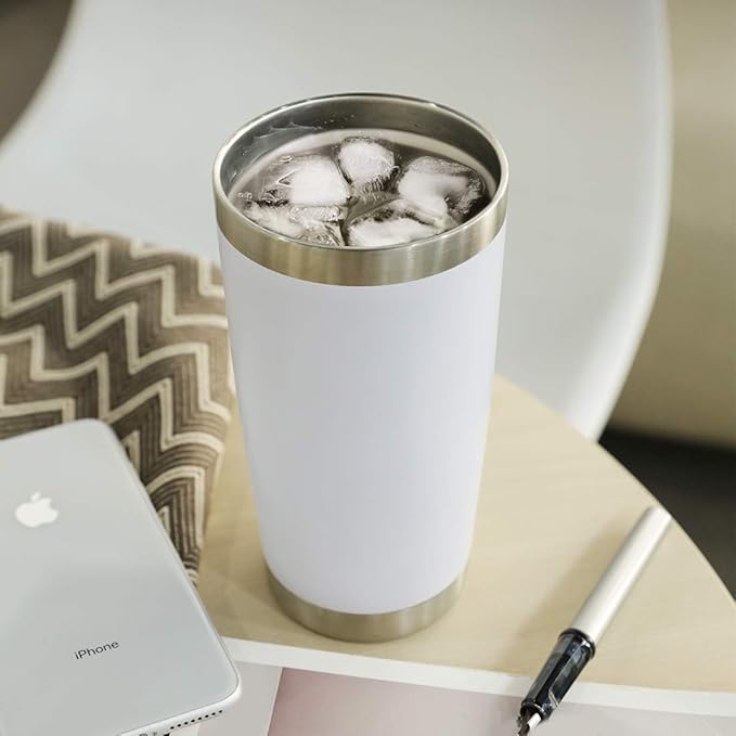 DOMICARE 20oz Stainless Steel Tumbler Bulk with Lid, Double Wall Vacuum Insulated Travel Mug, Powder Coated Coffee Cup, Powder White, 1 Pack