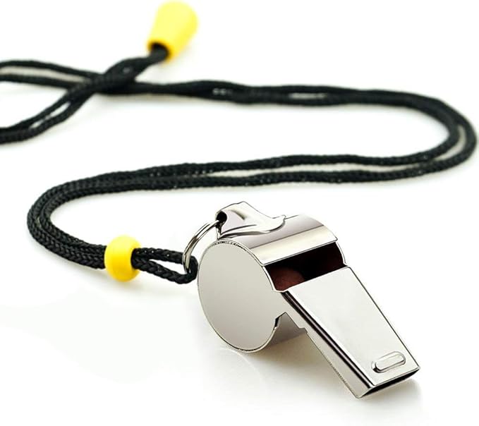 Whistle, 2 Pack Stainless Steel Sports Whistles with Lanyard, Loud Crisp Sound Whistles Great for Coaches, Referees, and Officials