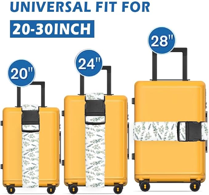 Luggage Straps for Suitcases Travel Belt Accessories, Cute Suitcase Strap, Adjustable Luggage Belt Strap, Heavy Duty with Quick-Release Buckle Luggage Strap Watercolor Boho Leaf