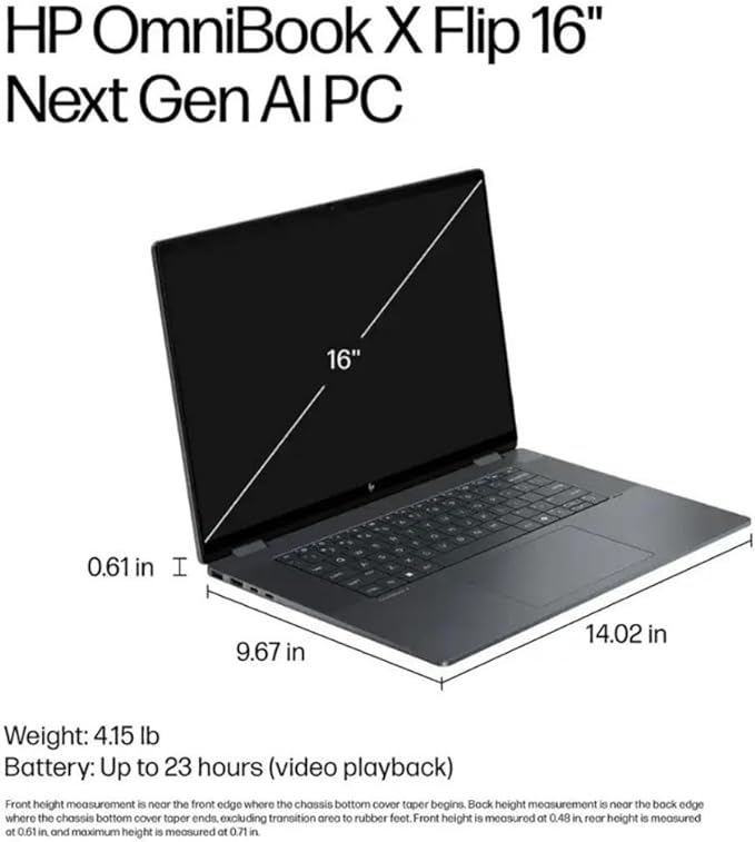 HP OmniBook X Flip 16 2-in-1 Laptop: 16" FHD+ Touchscreen, Intel Core Ultra 7, 16GB RAM, 51GB SSD, w/Pen & Lifetime Office - Copilot+ AI PC, Windows 11