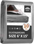 RAINDEWAY Tarps Heavy Duty Waterproof 6x15 Feet, 10Mil Multipurpose Poly Tarp Cover with Metal Grommets and Reinforced Edges, Silver/Brown Tarp