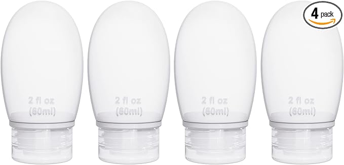 Silicone Travel Bottles for Toiletries TSA Approved Travel Size Containers Set 4 Pack Portable Leak Proof Refillable Cosmetic Squeeze Bottles Shampoo Hair Conditioner Body Lotion Bath Shower Gel
