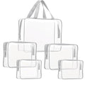 5Pcs Crystal Clear PVC Travel Toiletry Bag Kit for Women Men, Waterproof Vinyl Packing Organizer Storage Bags with Zipper Handle Straps, Cosmetic Pouch Carry on Airport Airline Compliant Bag Handbag