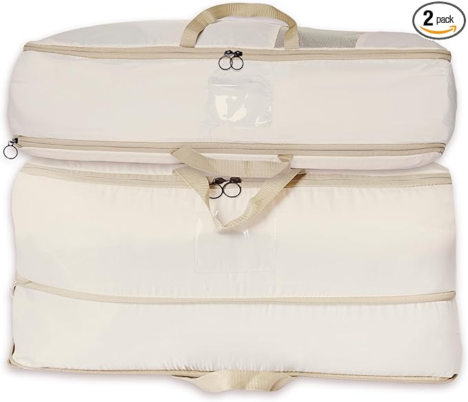 2-pack XXL Comforter Storage Bag - Space Saving Compression Bag for Pillows, Blankets, Bedding -Collapsible Extra Large Mesh Packing Cube - Queen King (2-pack Large Size 28x20x11")