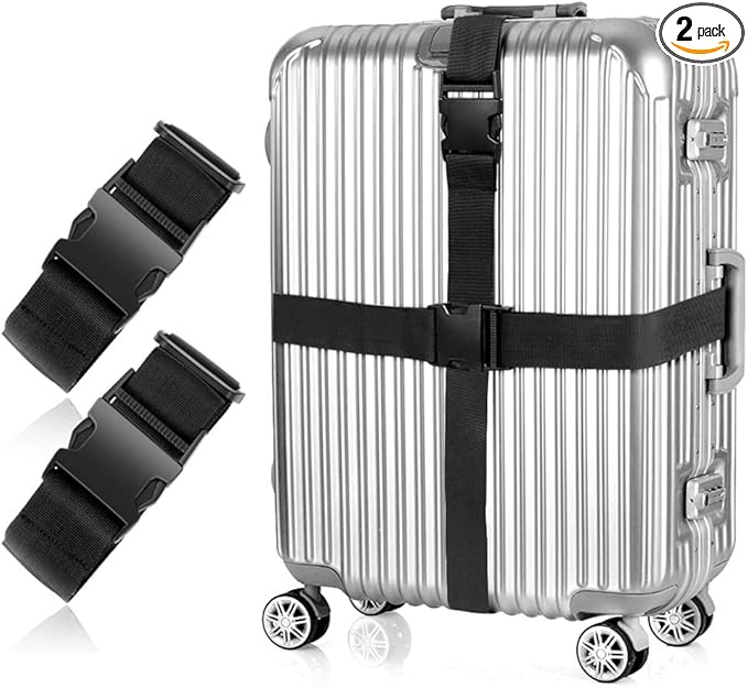 2Pcs Luggage Straps for Suitcase Travel Accessories TSA Approved, 80In Long Belts to Keep Your Suitcase Secure, Adjustable Bag Straps with Quick-Release Buckle for Travel Bag Closure, Black