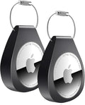 2 Pack AirTag Holders with Keychain - Secure Airtag Lock Case with Wire Cable Compatible with Apple AirTags for Keys, Luggage, Dog Collar, Backpack & More (Black)