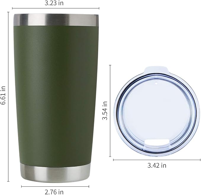DOMICARE 20oz Stainless Steel Tumbler Bulk with Lid, Double Wall Vacuum Insulated Travel Mug, Powder Coated Coffee Cup (Army Green, 12)