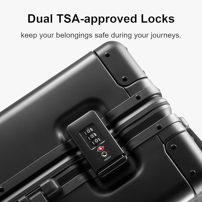 LEVEL8 Gibraltar Aluminum Zipperless Luggage 20 Inch, Hardside Carry on Suitcases with Wheels Tsa Lock, 8 Spinner Wheels, Dark Grey