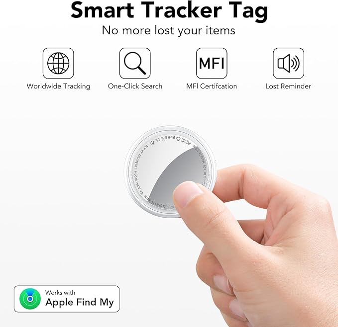 2025 New [Apple MFi Certified] (iOS Only) Air Tracker Tag-1 Pack, Bluetooth Tracker for Apple Find My, Replaceable Battery, Key Finder and Item Locator Smart Tag for Keys, Bags, Luggage, Pets, (White)