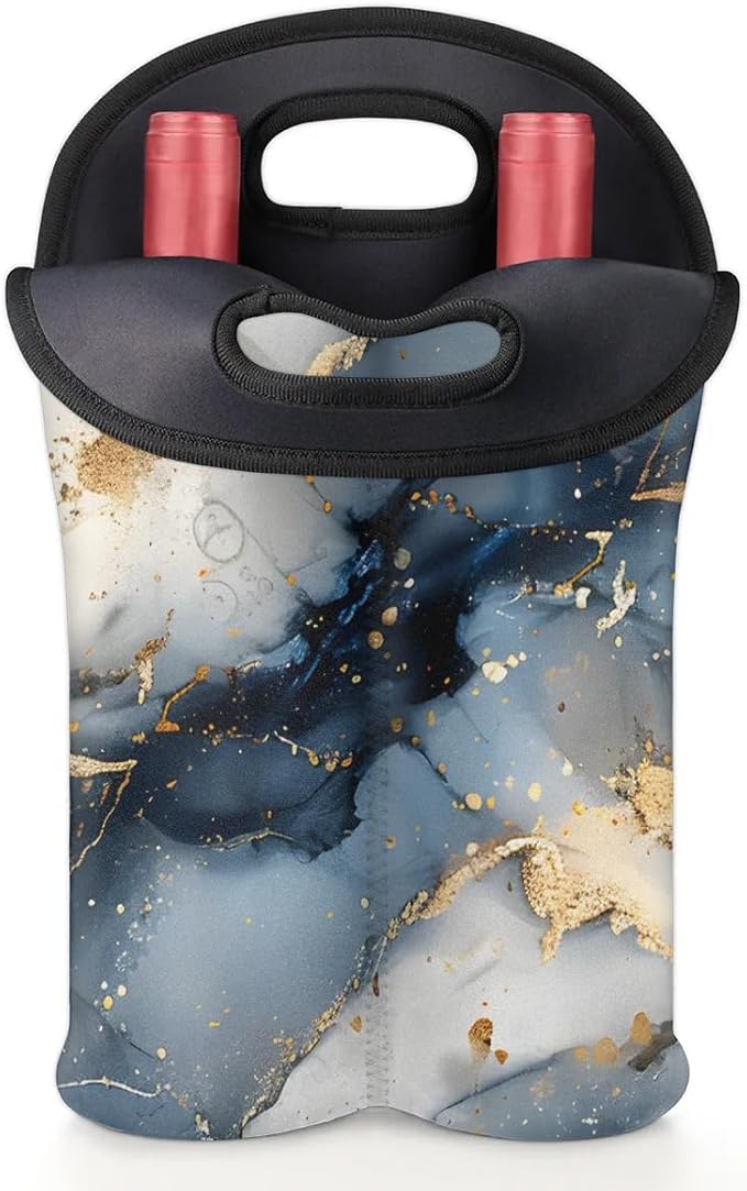 Wine Carrier Tote Personalized Bag for 2 Bottles - Neoprene Wine Bottle Holder with Carry Handle, Wine Protective Bag Insulated Bag Beer Cans Water Bottle Holder for Travel Picnic,Style22