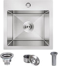 15 x 15 inch Drop in Bar Sink, Small Topmount Kitchen Sink Single Bowl 18 Gauge Stainless Steel Bar Sinks with Basket Strainer Drain