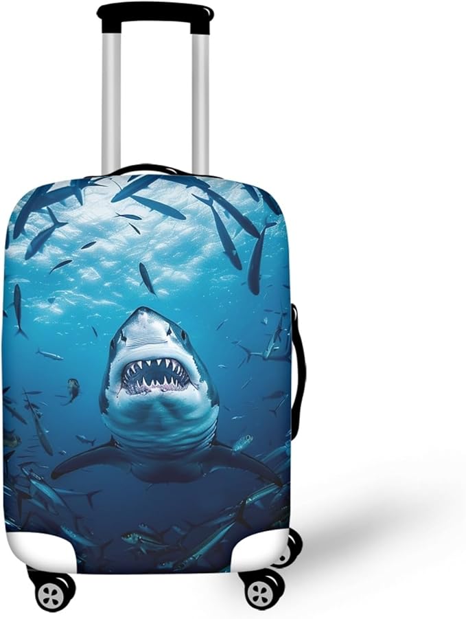 Seadworld Shark Luggage Cover 30-32 Inch High Elastic Thickened Travel Suitcase Covers Blue