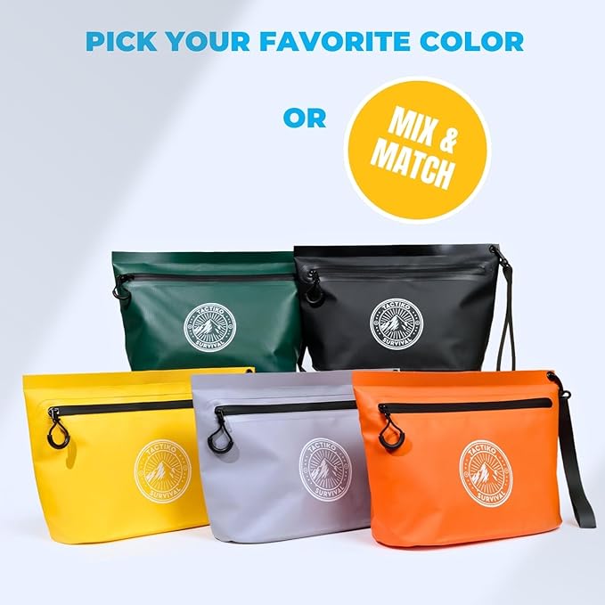 3-Pack Tactiko Heavy-Duty Splash Water Resistant Zipper Pouches - Hold-All Organizers for Dry Bags, Travel Bags (3, Black/Gray/Green)