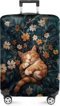 ANNA QUEEN Peaceful Cat Luggage Cover, Sleeping Cat with Floral Design, Stretchable, Washable Travel Sleeve for 24-26 Inch Luggage