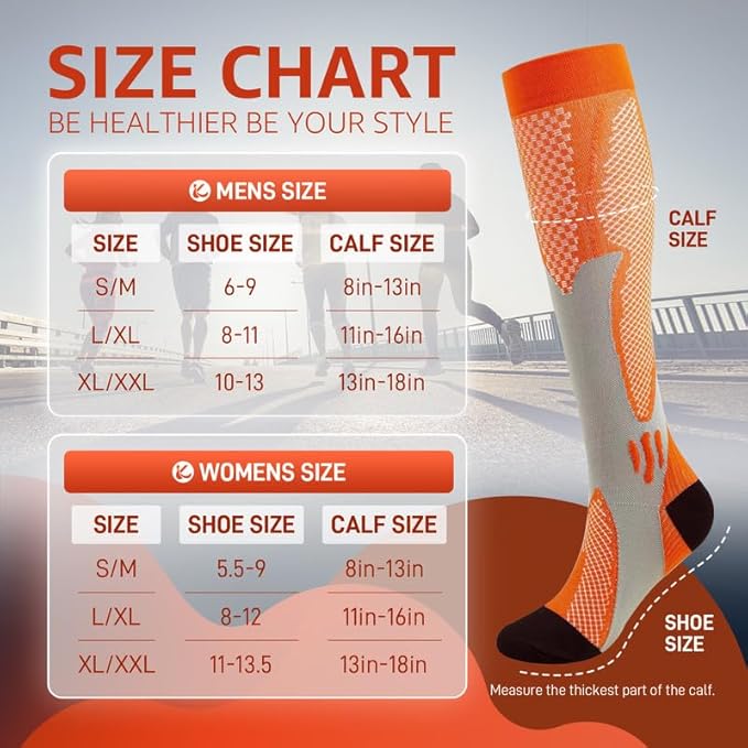 Kickticks 4 Pairs Compression Socks for Woman & Man Unisex 20-30mmHg Knee high Plus Size Wide Calves for Flying Running…