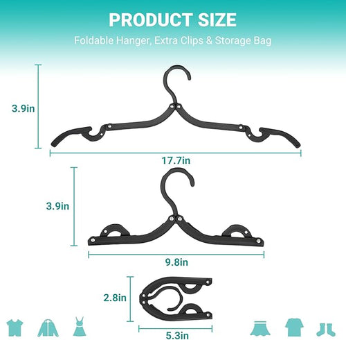 10Travel Hangers Foldable，Folding for Travtravel Hangerscruise Essentials ， 2025 Upgraded Folding Travel， Foldable for Suitcaseeling Travel Hangers (Black)